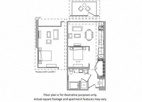 Floor plan for studio, 1 bath, 546 sqft
